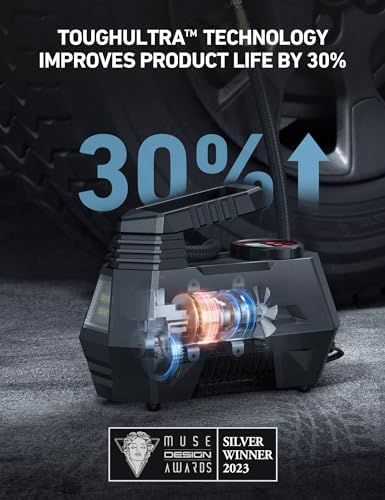 AstroAI Tire Inflator Portable Air Compressor Tire Air Pump for Car Tires - Car Accessories, 12V DC Auto Pump with Digital Pressure Gauge, Emergency LED Light for Bicycle, Balloons, Red