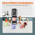 Containers Replacement for Ninja Creami 7-in-1 Pints and Lids -4 Pack 16 oz- Compatible with NC301, NC300 NC299AMZ Series-Leak Proof Lids Dishwasher Safe