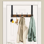 YINMIT Over The Door Hooks Heavy Duty, Vintage Wood Over Door Hanger Hook, Over The Door Coat Towel Rack for Hanging Towels, Clothes, Hats, Scarfs, Handbags, Back of Bathroom Door (Matte Black)