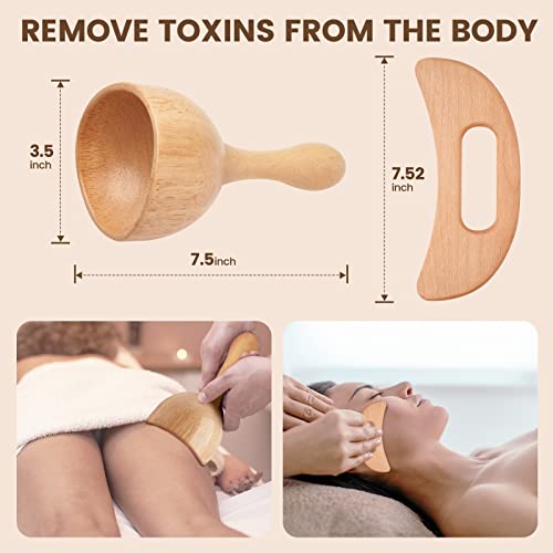 YMM 5-in-1 Wood Therapy Massage Tools for Body Shaping, Professional Lymphatic Drainage Massager, Maderoterapia Kit, Anti Cellulite Massage Roller Body Sculpting Tools Set (Utility Type)