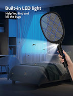 YISSVIC Electric Fly Swatter Bug Zapper Racket Rechargeable Mosquito Killer with LED Light for Indoor Home Office Backyard Patio Camping (Black)