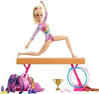 Barbie Careers Playset, Gymnastics Set with Blonde Gymnast Fashion Doll, C-Clip for Flipping Action, Balance Beam, Warm-Up Suit & Accessories