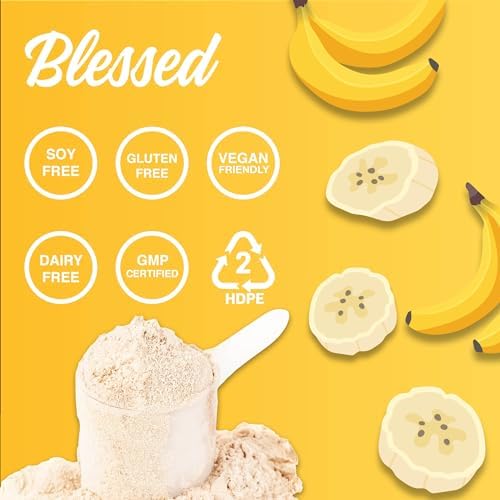 Blessed Vegan Protein Powder - Plant Based Protein Powder Meal Replacement Protein Shake, 23g of Pea Protein Powder, Dairy Free, Gluten Free, Soy Free, No Sugar Added, 30 Servings (Banana Bread)