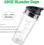Ninja Blender Replacement Parts Compatible with BL770 BL660 BL663 BL663CO BL665Q BL740, 2 Pack Single Serve Ninja Blender 16oz Cups with Sip & Seal Lids &6 Fins Ninja Blender Blade Assembly