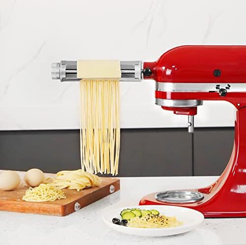 Pasta Roller & Cutters Attachment for KitchenAid Mixers, 3 in 1 Set Included Dough Sheet Roller, Spaghetti and Fettuccine Cutters Maker Accessories