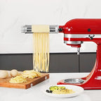 Pasta Roller & Cutters Attachment for KitchenAid Mixers, 3 in 1 Set Included Dough Sheet Roller, Spaghetti and Fettuccine Cutters Maker Accessories