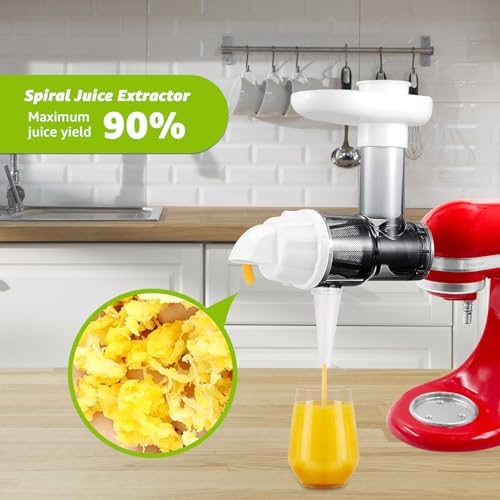 Masticating Juicer Attachment for Kitchen aid Stand Mixers, Masticating Juicer Accessories,Slow Juicer Attachment for All Models Kitchenaid Juicer Mixers and Cuisinart (White)