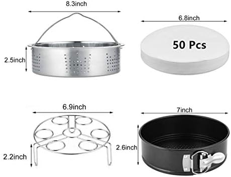 Steamer Basket, Egg Rack Holder, 7" Non-stick Springform Cake Pan, 50 Pcs Cake Paper for Instant Pot Accessories, Vegetable Food Steamer Rack. Fit Pot 5,6,8 qt Pressure