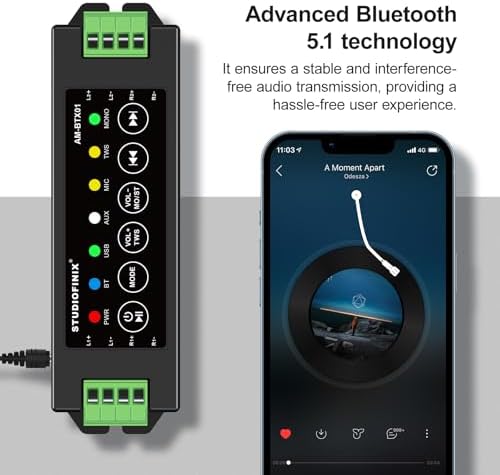 STUODIOFINIX 4-Channel Mini Bluetooth Amplifier 120w for Passive Speakers with TWS,AUX,MIC,USB,Replacement Part,Suitable for Wall/Ceiling/Marine/Bookshelf Speakers