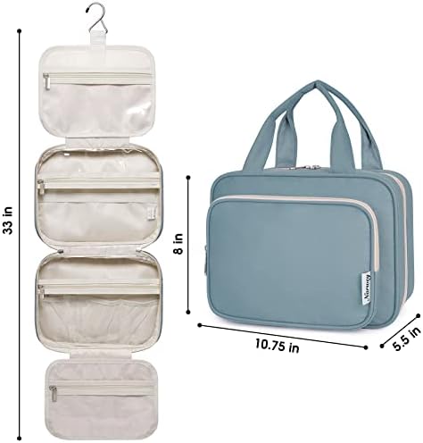 Narwey Hanging Toiletry Bag for Women Travel Makeup Bag Organizer Toiletries Bag for Travel Size Essentials Accessories Cosmetics (Greyish Blue (Medium))