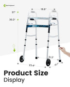 OasisSpace Compact Folding Walker, with Trigger Release and 5 Inches Wheels for The Seniors [Accessories Included] Narrow Lightweight Supports up to 350 lb