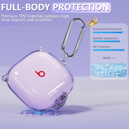 [with Safety Lock] for Beats Fit Pro Case Cover,Clear Case for Apple Beat Fit Pro 2021,Beat Fit Pro Accessories with Anti-Lost Keychain/Silicone Wrist Strap(Clear Purple)