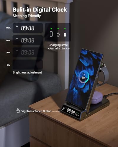 SwanScout Charging Station for Samsung S24 Ultra, SwanScout 703S, Wireless Charger for Samsung S24+/S24/S23 Ultra/S23/S22/Note 20, Galaxy Watch 6/6 Classic/5/4, Galaxy Buds 2 Pro/Pro (for Travel)