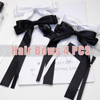 Oversized Long-Tail Hair Bows Set - 4 PCS Ribbons and Large Barrettes for Cute Aesthetic Hair Accessories for Girls (Black White)