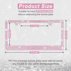 Amiss Bling License Plate Frame for Women, 2Pack Rhinestone Handcrafted Crystal Premium Stainless Steel, Stainless Steel Car Accessories with Diamond Sparkle Glitter Caps (Pink)
