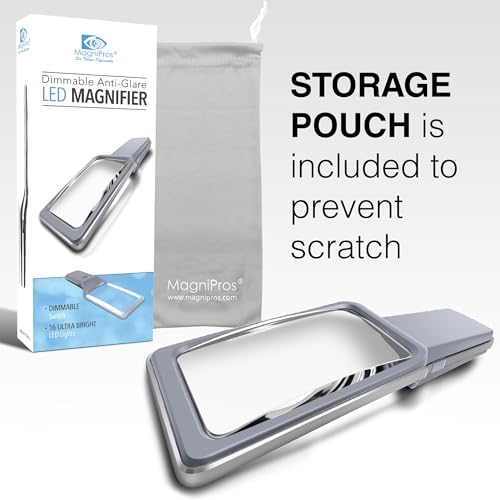 MAGNIPROS 6X Large Illuminated Magnifying Glass - Anti-Glare, Dimmable LED Light, Perfect for Reading & Inspection - Ideal for Seniors with Macular Degeneration & Low Vision - Enhanced Visual Clarity