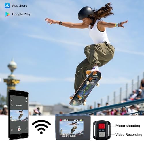 4K 30FPS WiFi Action Camera- 98FT Waterproof Ultra HD Underwater Camera, 170° Wide Angle 2.0" Screen, Sports Camera with 2 Batteries, 64G Memory Card, Mounting Accessories Kit