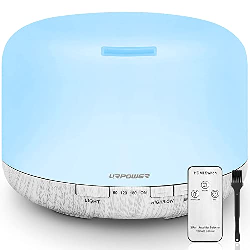 URPOWER 500ml Essential Oil Diffuser, Aromatherapy Diffusers for Essential Oils with Adjustable Mist Mode/4 Timer Settings Large Room Cool Mist Humidifier Air Diffuser for Home Office Study Yoga Spa