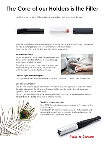 Denicotea Lady Ejector Series Cig Holder with Filter Slot & 10 Free Filters - Black - Add Style and Sophistication - Avoid Stained Lips & Fingers - German Engineering