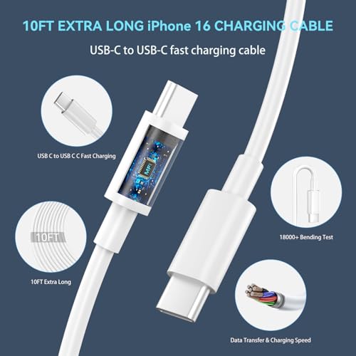 USB C for iPhone 16 15 Pro Max Charger Fast Charging Block, 30W USB C Charger with 10FT USB-C Fast Charging Long Cable Cord for iPhone 16 Pro Max/16 Pro/16 Plus/16/15 ProMax/15Pro/15Plus/15 GalaxyS24