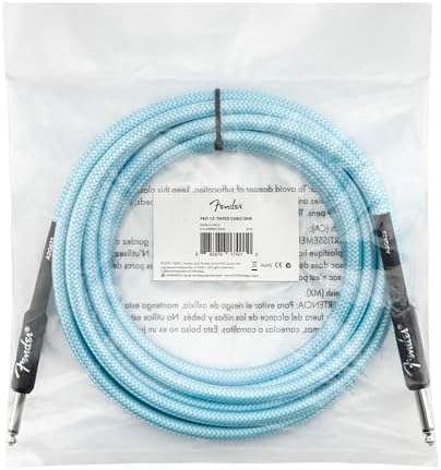 Fender Professional Series Tweed Instrument Cable, Guitar Cable, Guitar Accessories, Straight/Straight, Spiral Shielding for an Anti-Kinking Design, Daphne Blue, 15ft