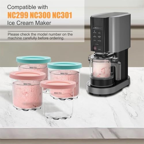 4 Pack Containers Extra Replacement for Ninja Ice Cream Pints and Lids, 16oz Creamy Cups Compatible with NC299 NC300 NC301 Ice Cream Maker(Blue&Pink)
