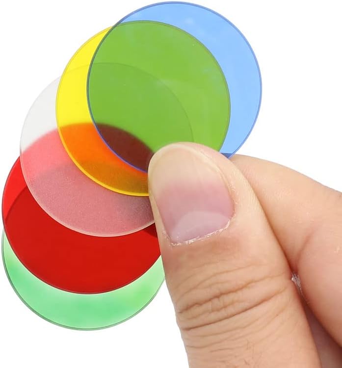 5 Pieces Microscope Filters, 32 35 42 45mm Diameter Biological Microscope Accessories Green Blue Yellow White Red Optical Glass (Color : Diameter 32mm)