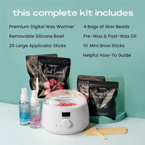KoluaWax Premium Waxing Kit for Women - Hot Melt Hard Wax Warmer for Hair Removal, Eyebrow, Bikini, Legs, Face, Brazilian Wax - Machine, 4-Pack Beads, Accessories, White