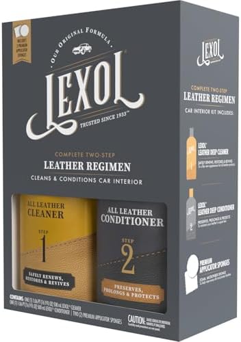 Lexol Leather Care Kit Conditioner and Cleaner, Use on Car Leather, Furniture, Shoes, Bags and Accessories, Trusted Leather Care Since 1933, Quick & Easy 2-Step Regimen, 16.9 oz Bottles Plus 2 Sponges,Black