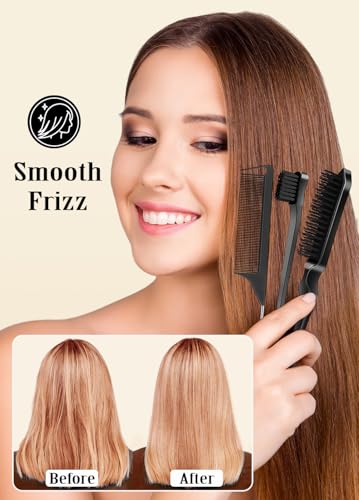 Slick Back Hair Brush Set: Hair Wax, Edge Brush, Rat Tail Comb, Bristle Brush, Hair Bun Accessories, Smoothing Brush for Women & Kids