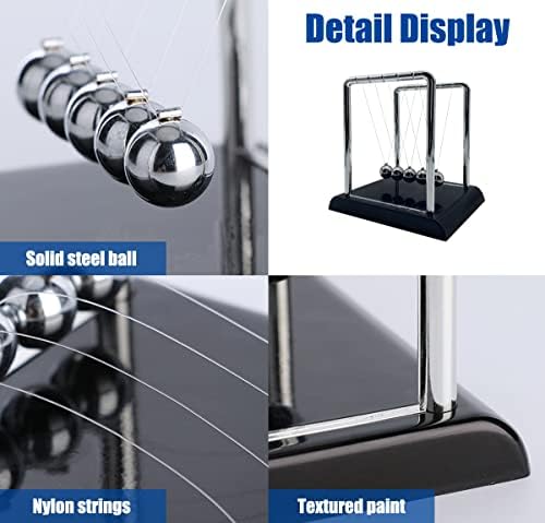 Newtons Cradle Balance Balls, Swinging Balls with Black Base, Fun Science Physics Learning Accessories, Calm Down Fidgets Kit, Desk Toys for Stress Relief, Office Home Decoration (Black)