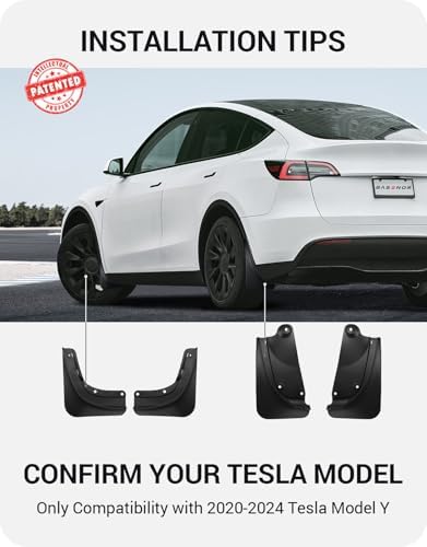 BASENOR 2025 Upgraded Tesla Model Y Mud Flaps Splash Guards Vehicle Sediment Protection No Drilling No Tape Mudflaps Tire Protector Mudflaps All Weather Tesla Exterior Accessories (Set of 4)