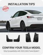 BASENOR 2025 Upgraded Tesla Model Y Mud Flaps Splash Guards Vehicle Sediment Protection No Drilling No Tape Mudflaps Tire Protector Mudflaps All Weather Tesla Exterior Accessories (Set of 4)