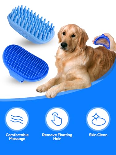 2PCS Dog Bath Brush, Dog Shampoo Brush, Silicone Curry Brush, Pet Scrubber for Short&Long Haired Dogs Cats Massage Comb, Soft Shedding Bathing Washing Brush, Essential Puppy Grooming Accessories
