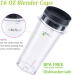 Replacement16oz Blender Cup for Ninja,Single Serve Blender Cup With Lids Set For BL770 BL780 BL660 BL740 BL810 Nutri Ninja Series Blenders (2-pack)