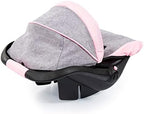 Bayer Design 67933AA Toy, Car Seat Easy Go for Neo Vario Pram with Cover, Doll Accessories, Pink, Grey with Butterfly,Grey/pink, for dolls up to 18"