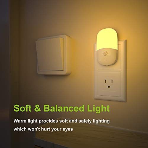 MAZ-TEK Plug in Motion Sensor Dimmable Night Light, Soft Warm White LED Nightlight with Dusk to Dawn Motion Sensor, Adjustable Brightness for Bedroom, Bathroom, Kitchen, Hallway, Stairs,2 Pack