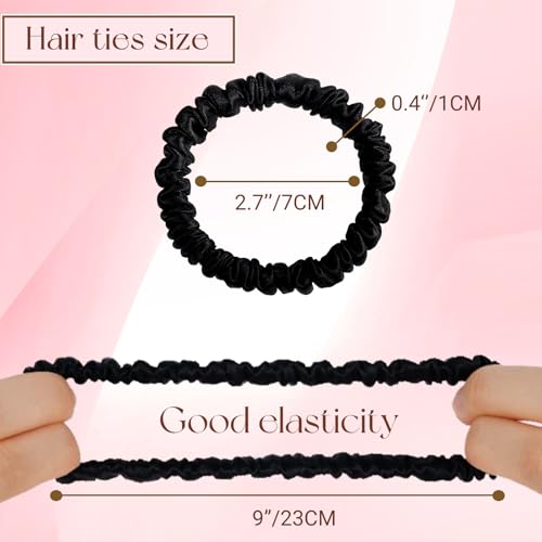 6PCS Silk Hair Ties and Scrunchies for Women & Girls - Black Satin Sleepy Bulk Hair Accessories for Curly, Thick or Thin Hair in Various Sizes