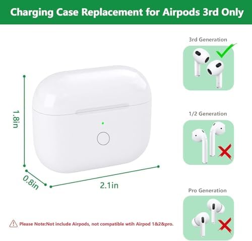 Upqiany Wireless Charging Case Replacement Compatible with AirPods 3, Qi-Certified for AirPods 3rd Gen Charger Case, Bluetooth Pairing Sync Button, 600 Mah Built-in Battery, White