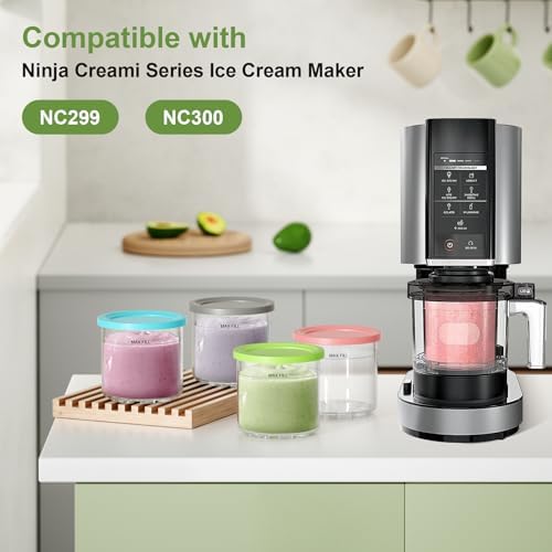 4 Pack Creami Pint Containers and Lids for Ninja, Compatible with Ninja NC299 NC300 Series Creami Maker Maker Machine Accessories, BPA Free & Dishwasher Safe, Assorted Colors