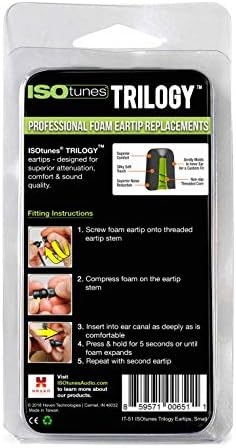 ISOtunes Trilogy™ Foam Replacement Eartips for ISOtunes PRO, Xtra, Wired (5 Pair Pack) (Small, Green)