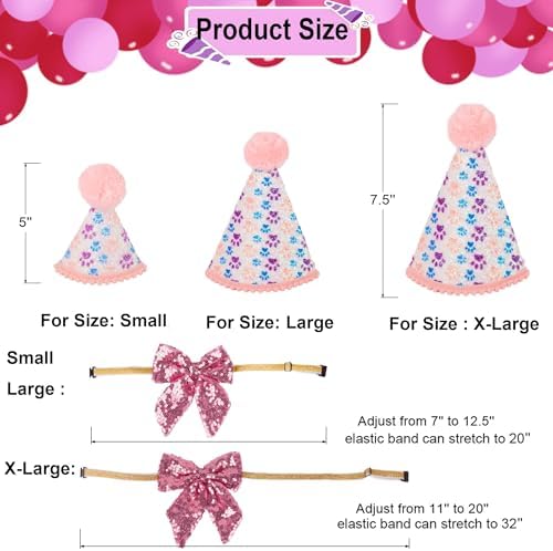 ADOGGYGO Dog Birthday Party Supplies, Boy Girl Dog Birthday Hat with Numbers Dog Pet Birthday Bandana Hat Bow Set for Large and Extra Large Dogs (X-Large, Pink)
