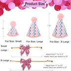 ADOGGYGO Dog Birthday Party Supplies, Boy Girl Dog Birthday Hat with Numbers Dog Pet Birthday Bandana Hat Bow Set for Large and Extra Large Dogs (X-Large, Pink)