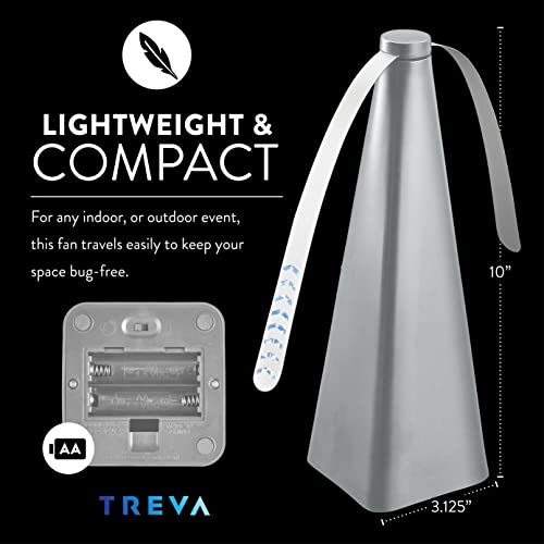 Treva Chemical Free Bug Fan, Fly Deterrent with Holographic Blades to Clear Bugs, Mosquitoes, and Flies, Battery Powered Fly Fan, Silver (4 Pack)