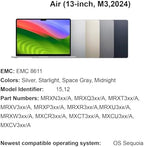 Replacement for Air 13.6" M3 2024 A3113 EMC 8611 13.6 inches 2560x1664 Full LCD Screen Display Complete Assembly (Midnight)