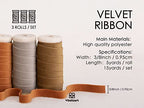 Vitalizart Fall Velvet Ribbon Set 3/8" x 15 Yd Wooden Spool Fabric Trim 3 Rolls * 5 Yd for Christmas Wreath Decoration Handmade Craft Ornaments Gift Wrapping & Bow Making