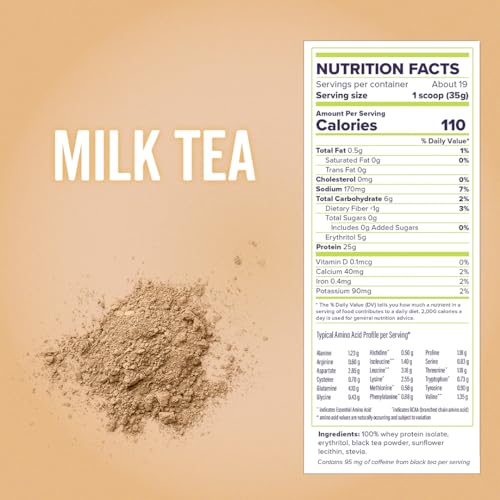 FitBites Boba Tea Protein 100% Whey Protein Powder Isolate (Milk Tea), Natural Energy Coffee Replacement, Sugar Free, Gluten Free, Lactose Free, Soy Free, Real Ingredients, 5.9g BCAAs