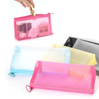 Patu Zipper Mesh Bags, Widened Pencil Case, 5 Pieces, Beauty Makeup Cosmetic Accessories Organizer, Travel Toiletry Kit Set Storage Pouch, Assorted Colors
