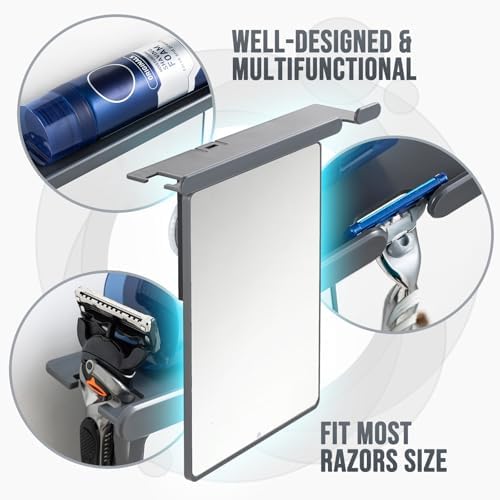 TAILI Shower Mirror Fogless for Shaving with Razor Holder, NO-Drilling & Removable Large Mirror Fogless Suction Wall Mounted, Shatterproof & Waterproof - for Men and Women(Grey)