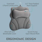 WONDERfoam Thick Padded Ergonomic Bath Pillow for Tub, Bathtub Headrest Neck and Back Support, Strong Suction, Machine Wash, Breathable Mesh Quick Dry Pillows, Luxury Bathtub and Spa Accessories, Gray
